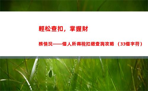 輕松查詢個稅，省錢從此開始！