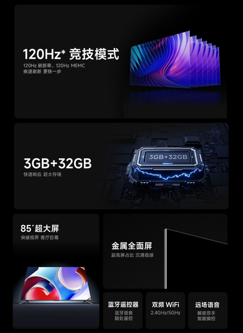 小米電視A Pro 85英寸上架：120Hz高刷超大屏 5999元